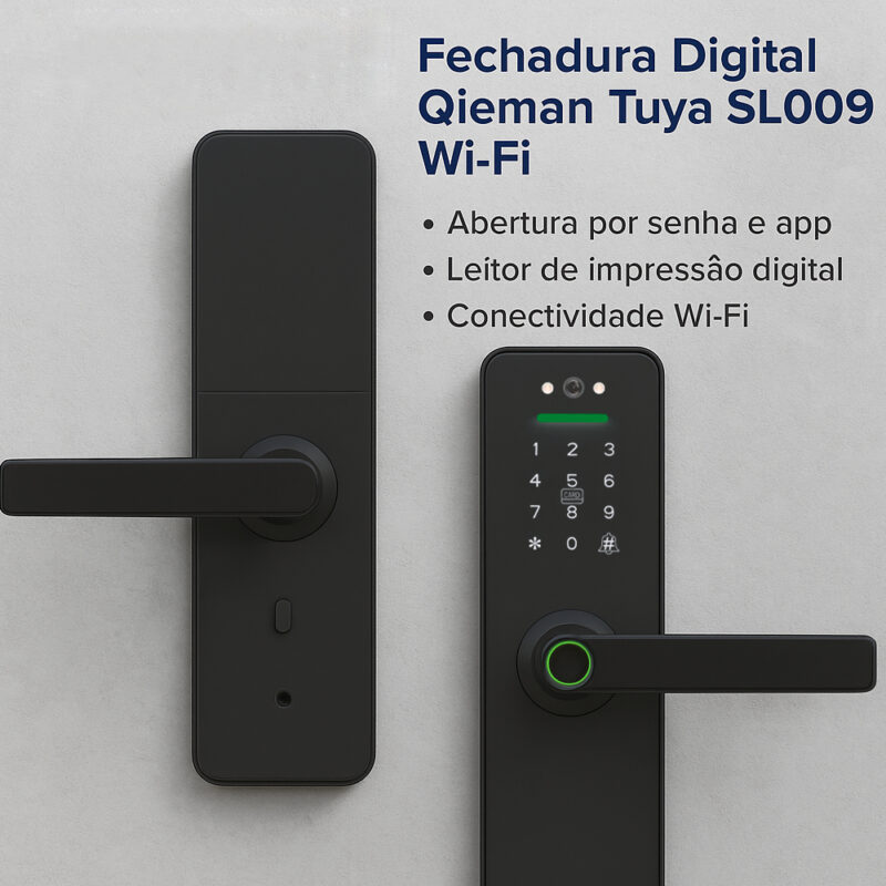 Fechadura Digital Qieman Tuya Sl009 WiFi Preto