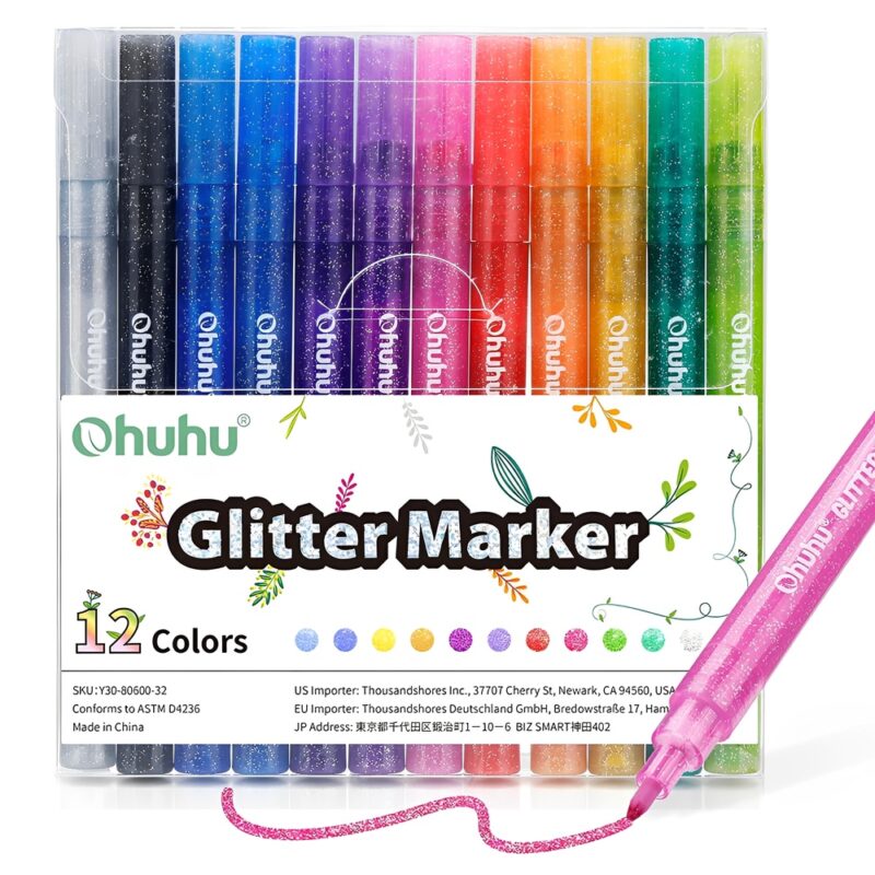 Marcadores Canetas Artística Ohuhu com Glitter 12 Cores