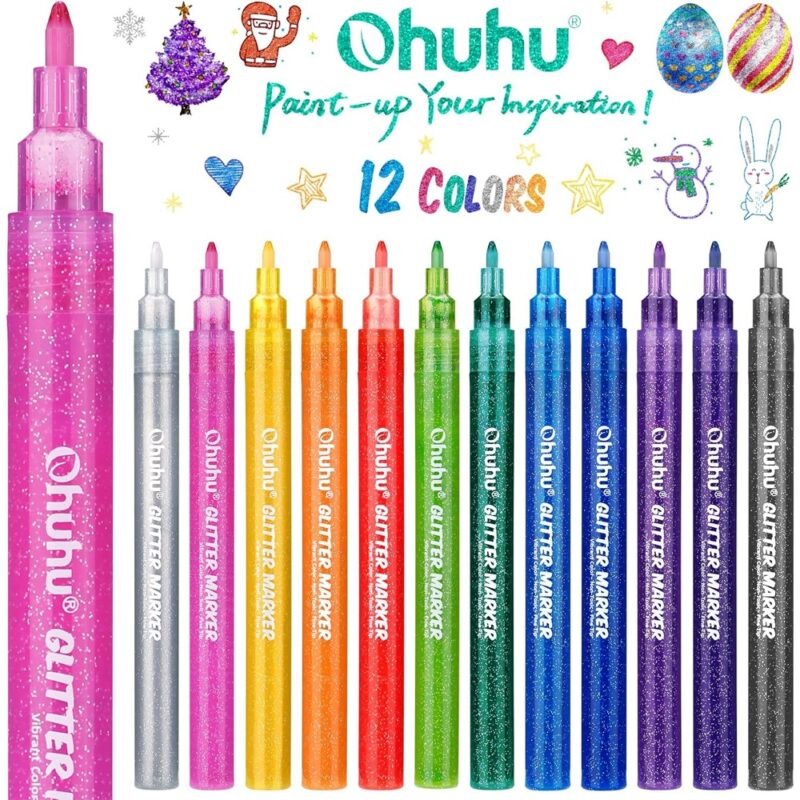 Marcadores Canetas Artística Ohuhu com Glitter 12 Cores