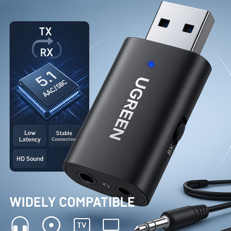Transmissor Receptor Bluetooth Ugreen 2 in 1 Usb A Preto