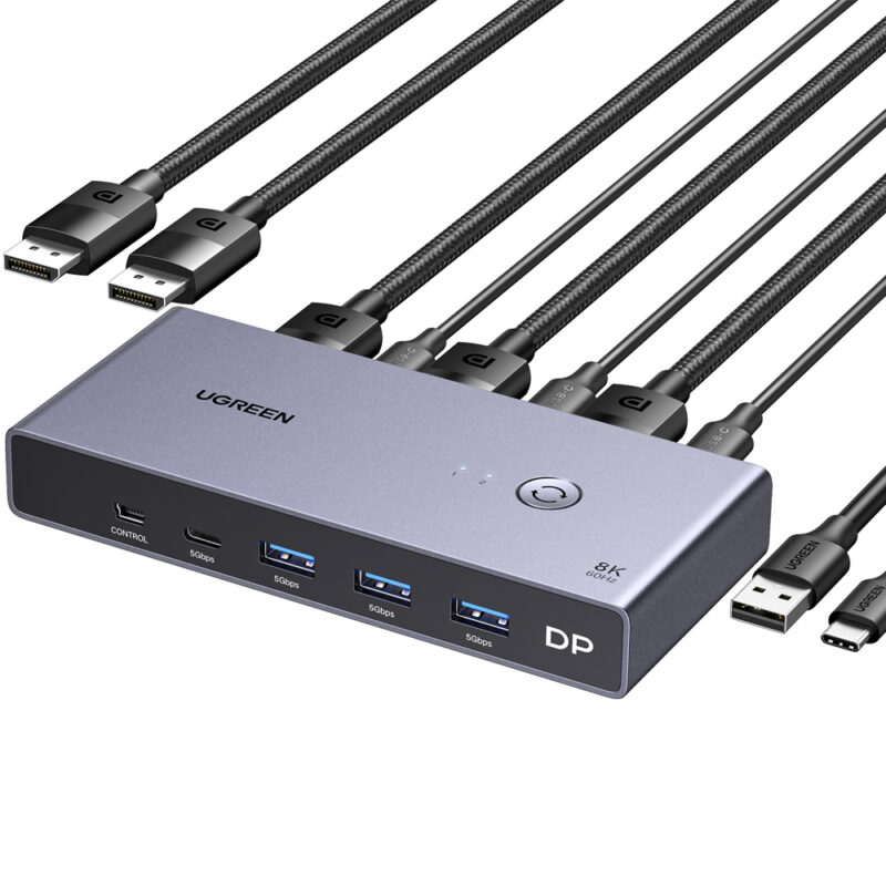 Switch KVM Multifuncional Ugreen 11 em 1 8K-60Hz Cinza