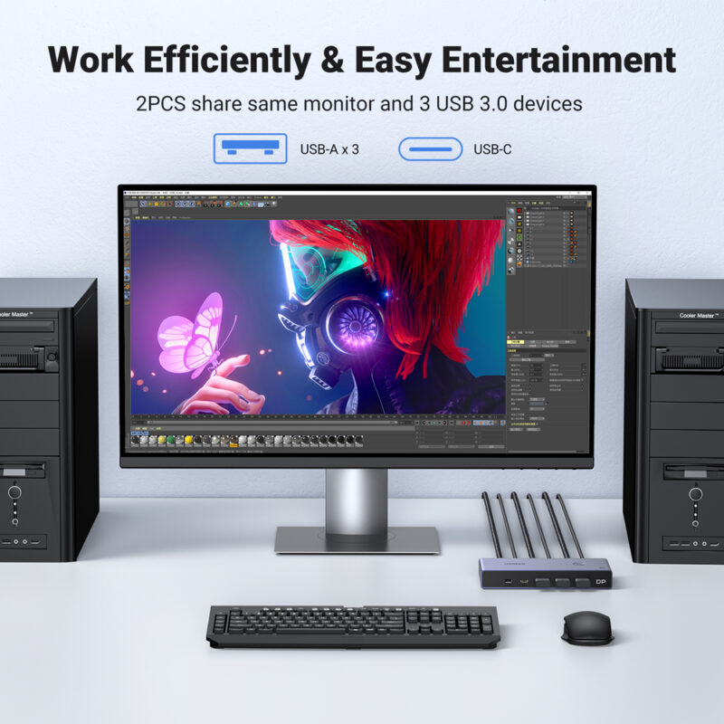 Switch KVM Multifuncional Ugreen 11 em 1 8K-60Hz Cinza