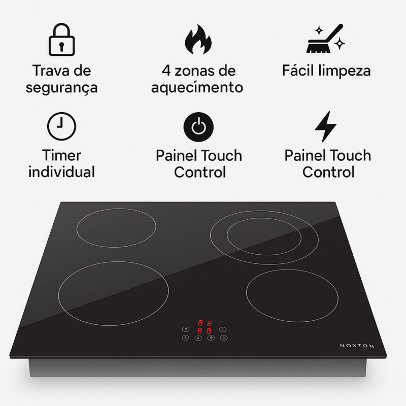 Cooktop Fogão Elétrico Kitchenstar 4Bocas 220-240V Preto
