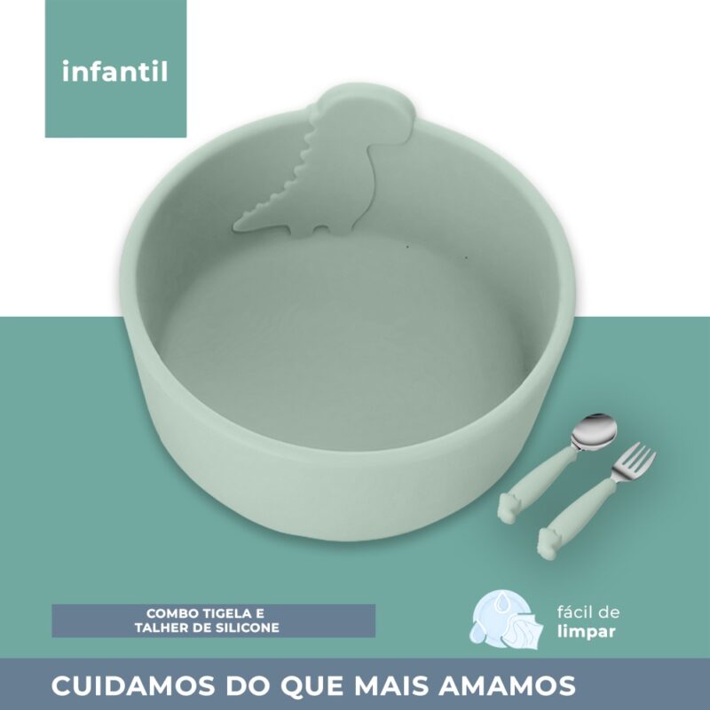 Tigela Talher Silicone Life NT-27 Alimentação Bebê Verde