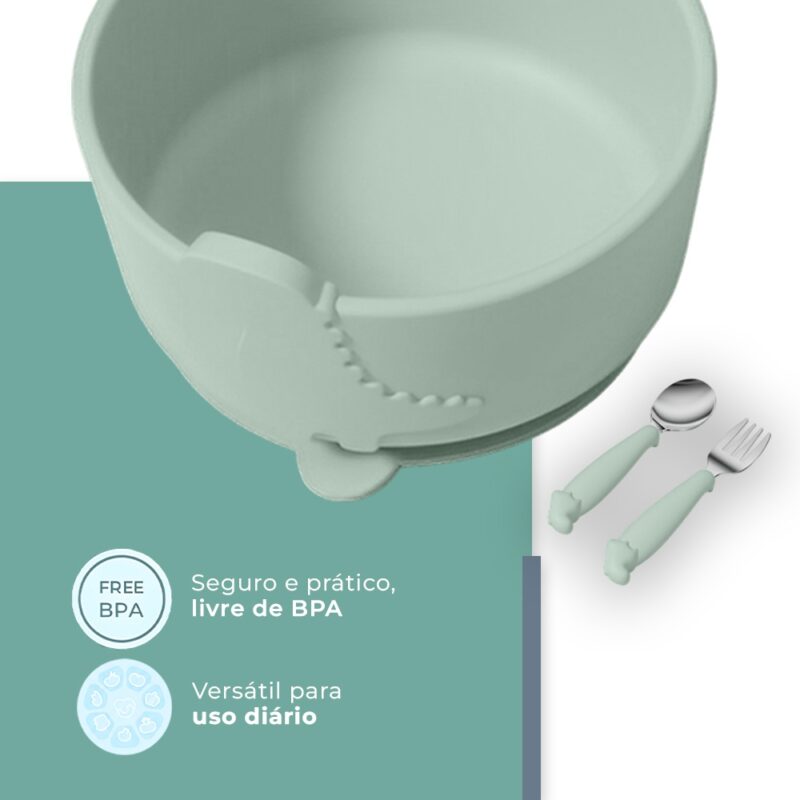 Tigela Talher Silicone Life NT-27 Alimentação Bebê Verde
