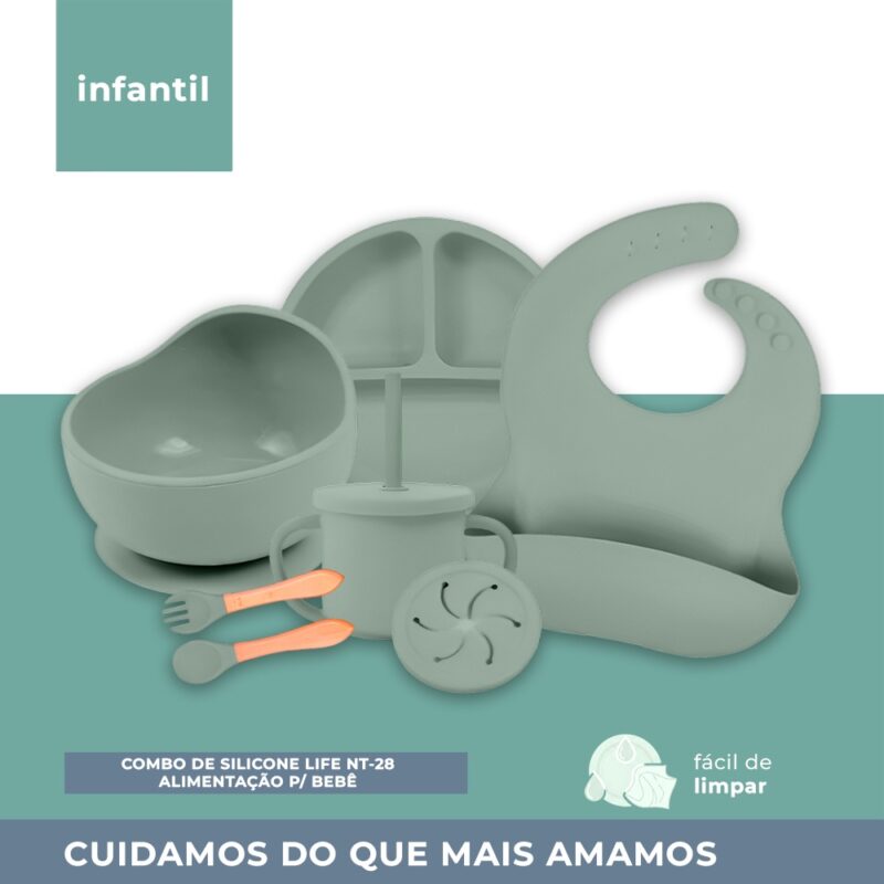 Combo de Silicone Life NT-28 Alimentação Infantil Verde