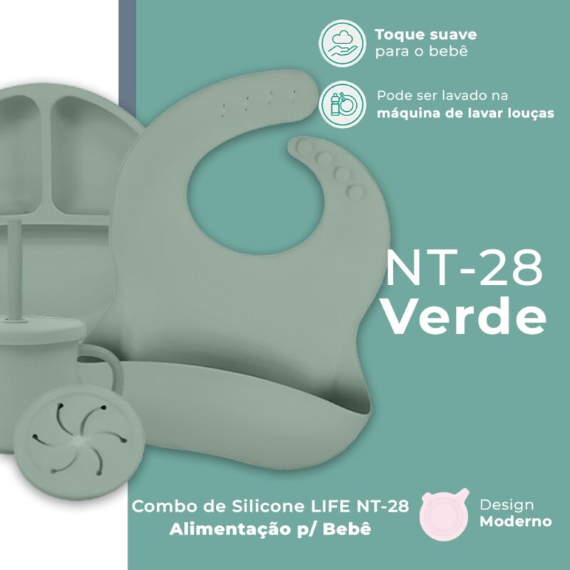 Combo de Silicone Life NT-28 Alimentação Infantil Verde