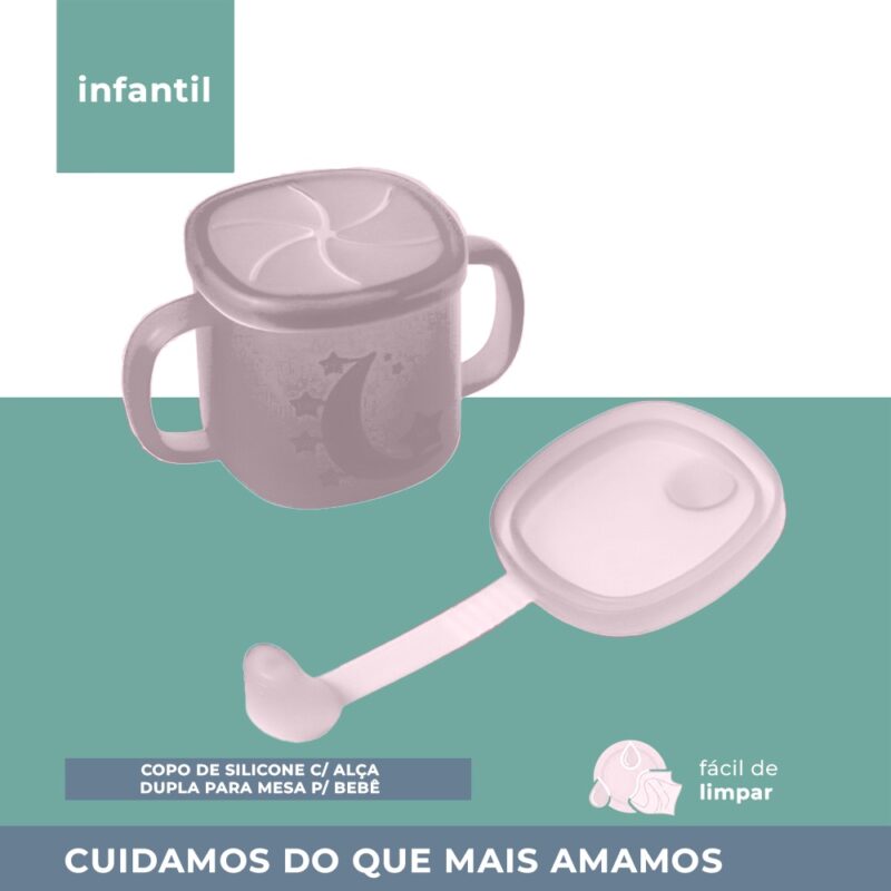 Copo Silicone Alça Dupla Life NT3 10oz Criança/Bebê Rosa