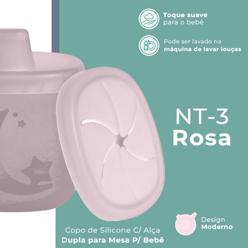 Copo Silicone Alça Dupla Life NT3 10oz Criança/Bebê Rosa