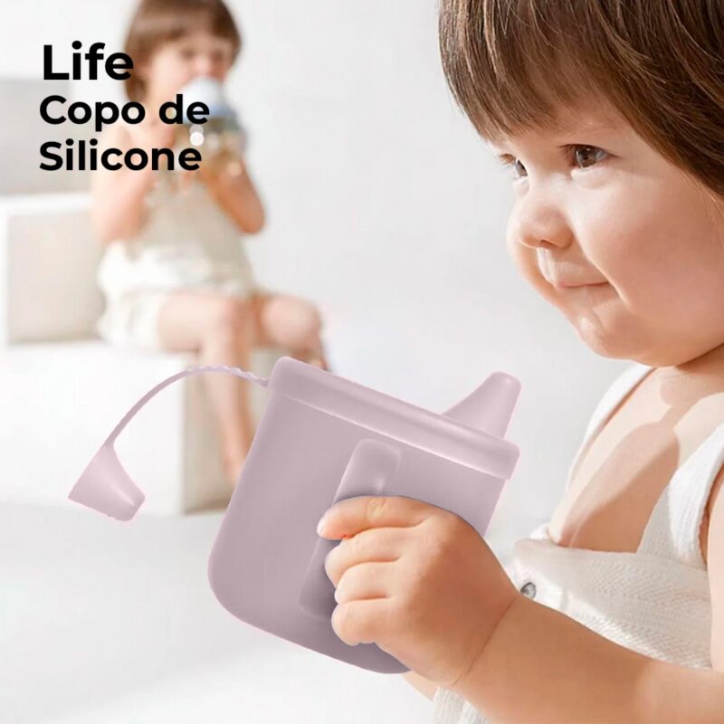 Copo Silicone Alça Dupla Life NT3 10oz Criança/Bebê Rosa