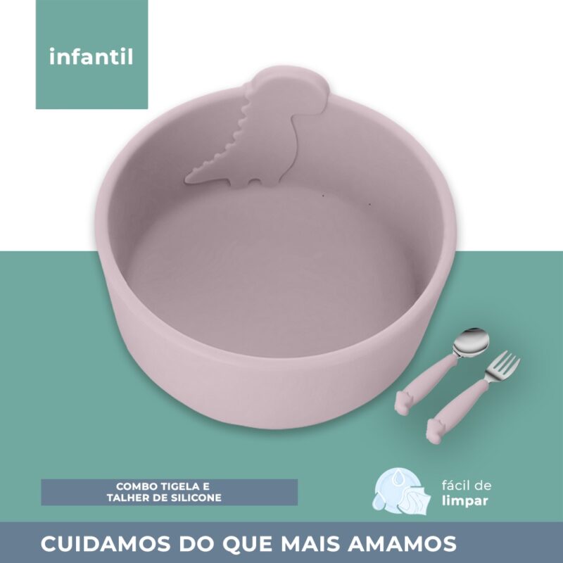 Tigela Talher Silicone Life NT-27 Alimentação Bebê Rosa