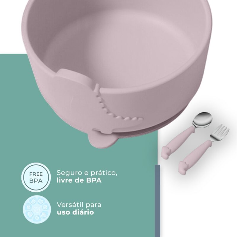 Tigela Talher Silicone Life NT-27 Alimentação Bebê Rosa