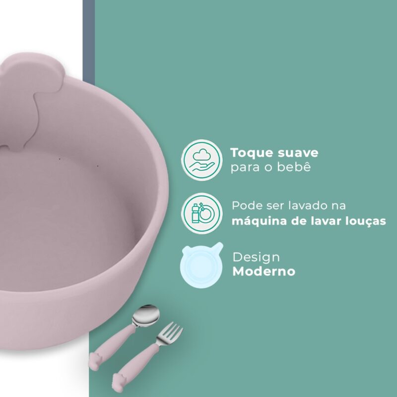 Tigela Talher Silicone Life NT-27 Alimentação Bebê Rosa