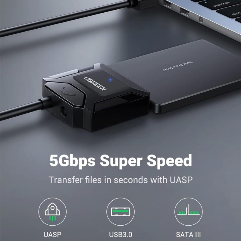 Adaptador Ugreen Usb A 3.0 p/SATA III Disco Rígido Preto