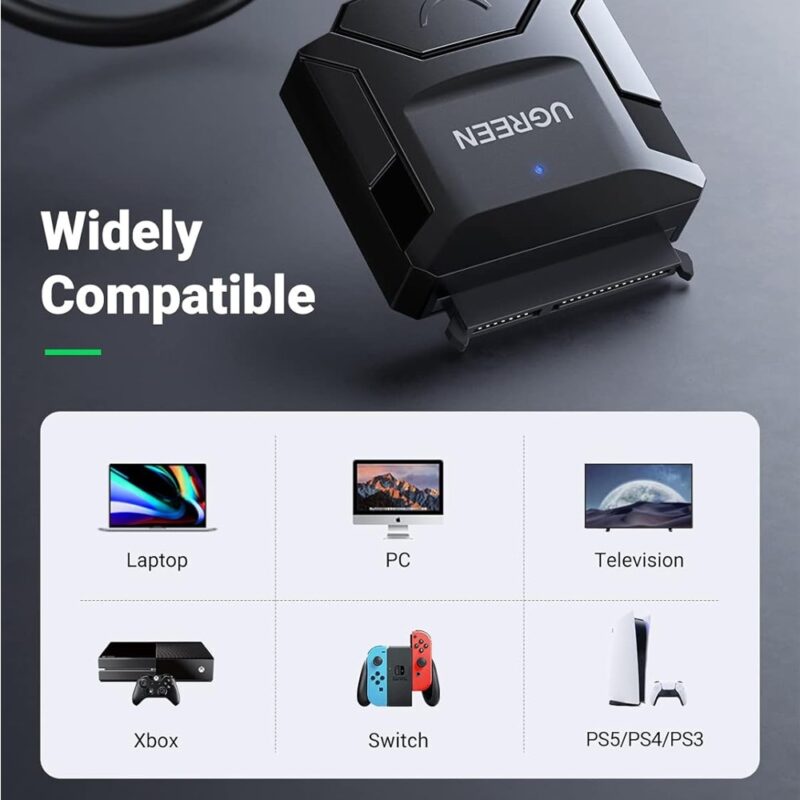 Adaptador Ugreen Usb A 3.0 p/SATA III Disco Rígido Preto