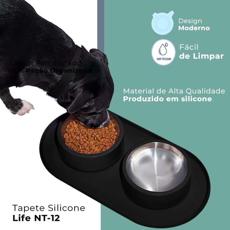 Tapete Silicone Comedouro Pet Life NT-12 45,5x25cm Preto