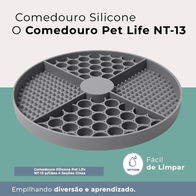 Comedouro Silicone Pet Life NT-13 p/Cães 4 Seções Cinza