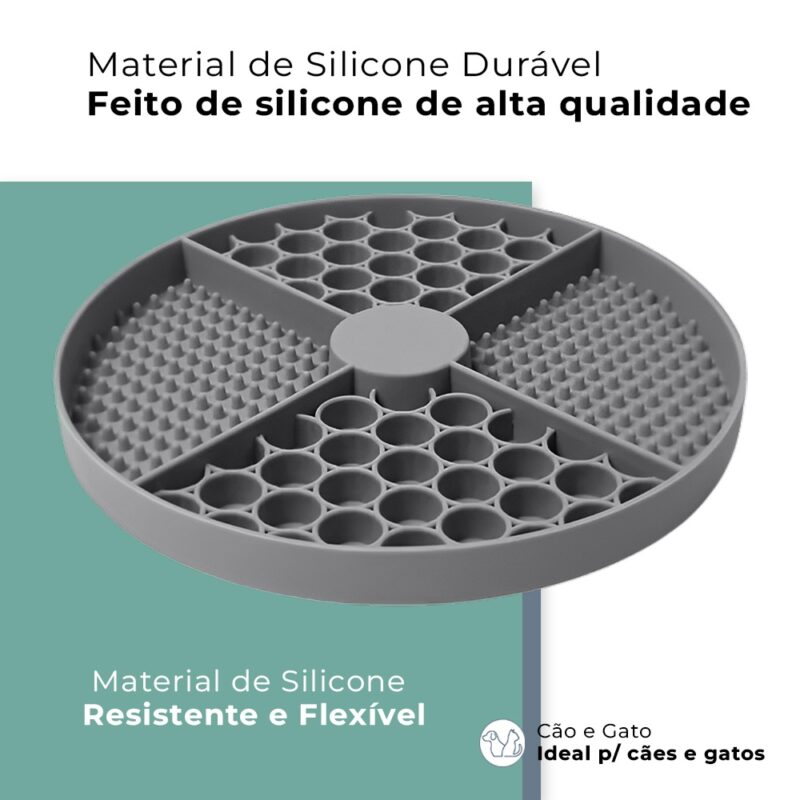 Comedouro Silicone Pet Life NT-13 p/Cães 4 Seções Cinza