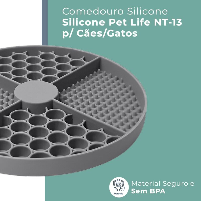 Comedouro Silicone Pet Life NT-13 p/Cães 4 Seções Cinza