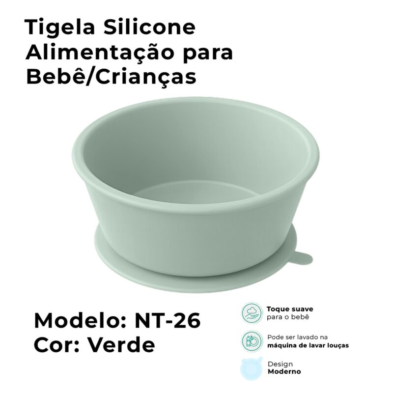 Tigela de Silicone Life NT-26 Redonda p/Bebê Verde