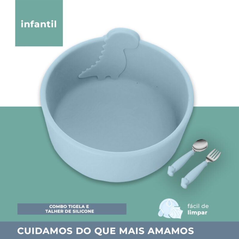 Tigela Talher Silicone Life NT-27 Alimentação Bebê Azul