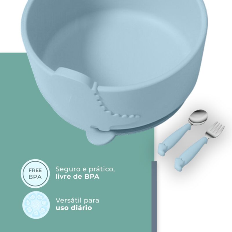 Tigela Talher Silicone Life NT-27 Alimentação Bebê Azul