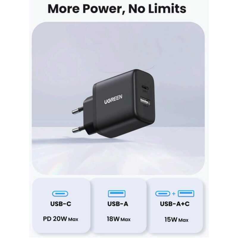 Carregador Usb A/C Ugreen Máx. 20W Preto