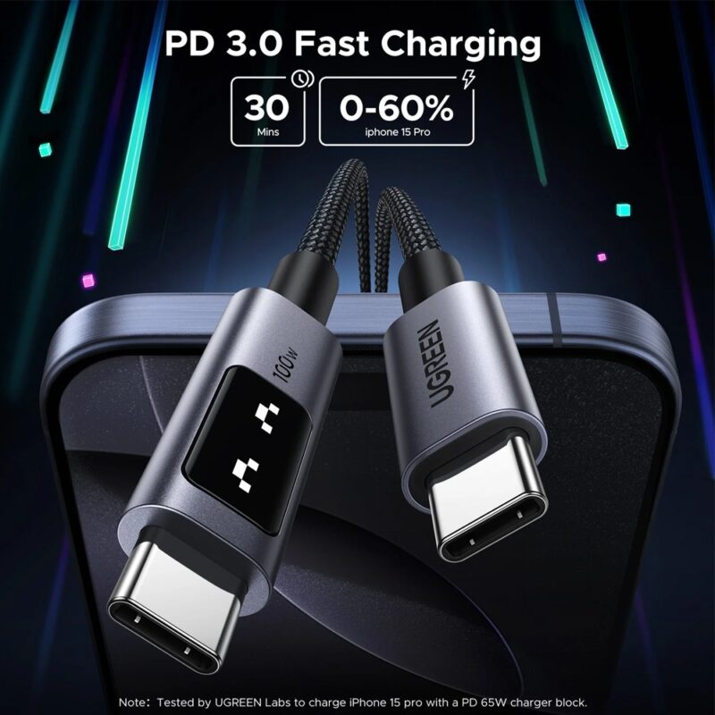 Cabo Usb C Ugreen Uno 480Mbs Máx. 100W 2Metros Preto