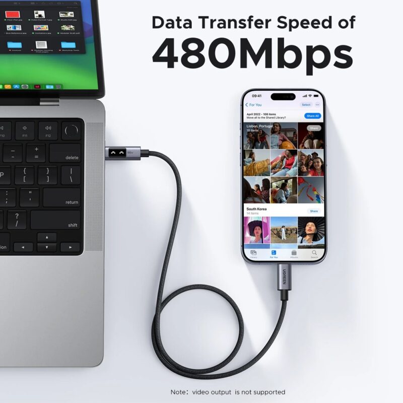 Cabo Usb C Ugreen Uno 480Mbs Máx. 100W 2Metros Preto