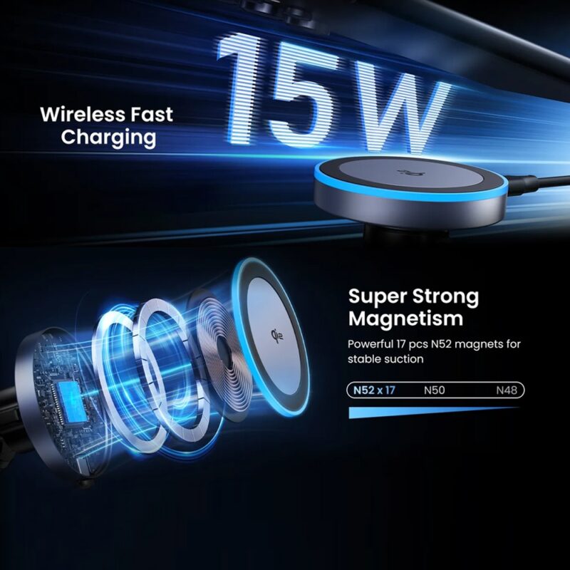 Carregador Magnético Carro Ugreen 15W Qi2 Celular Preto
