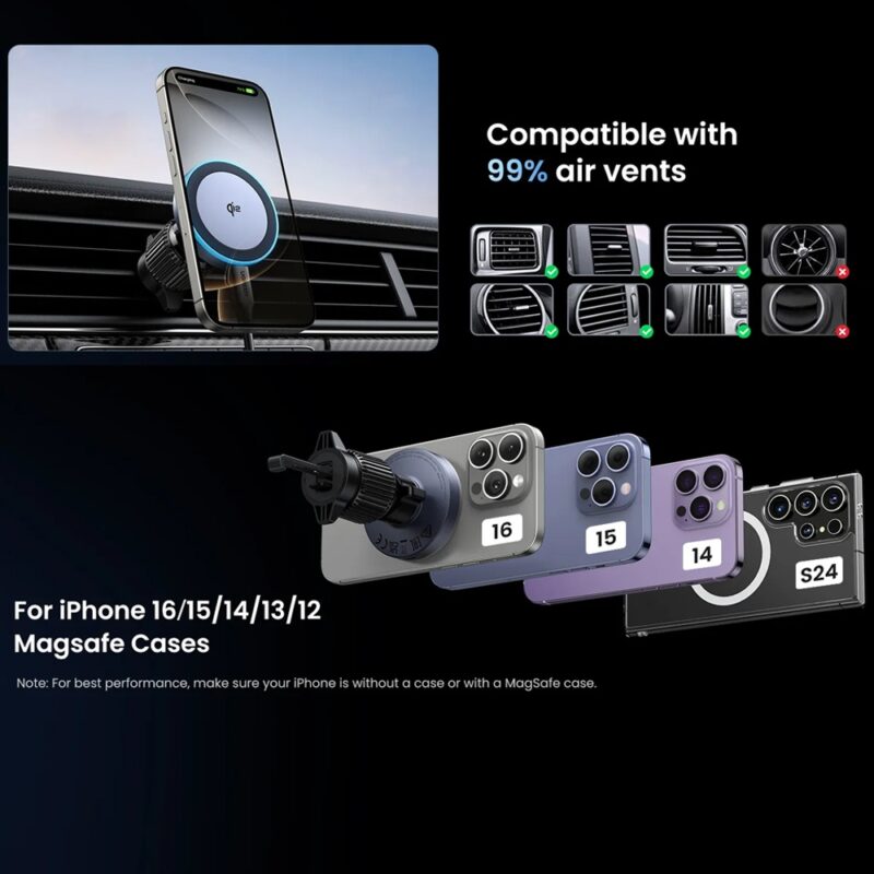 Carregador Magnético Carro Ugreen 15W Qi2 Celular Preto