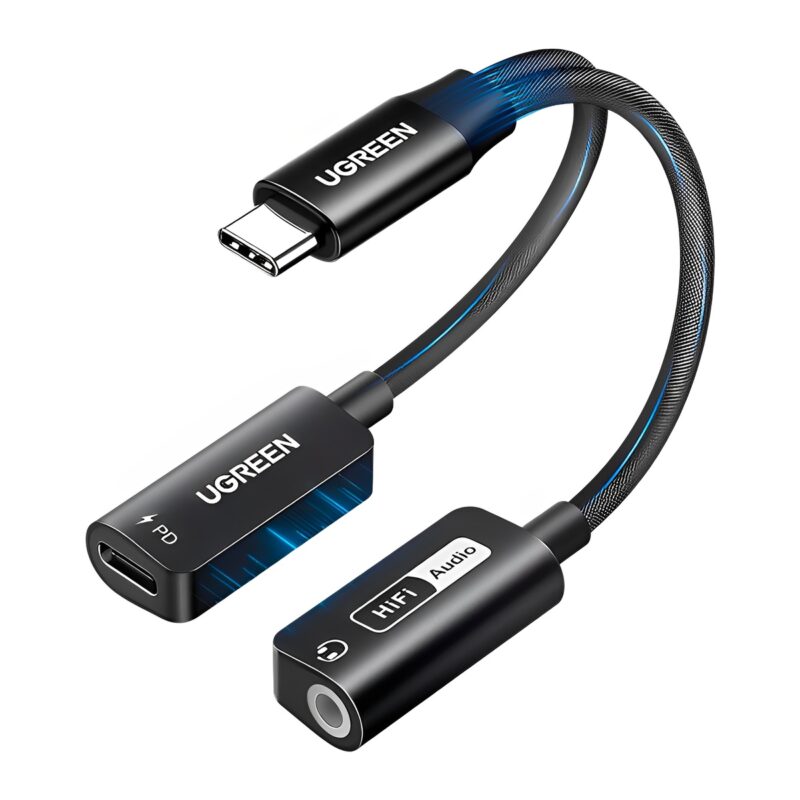 Adaptador Ugreen Usb C 3.5mm p/Áudio/Carregamento Preto