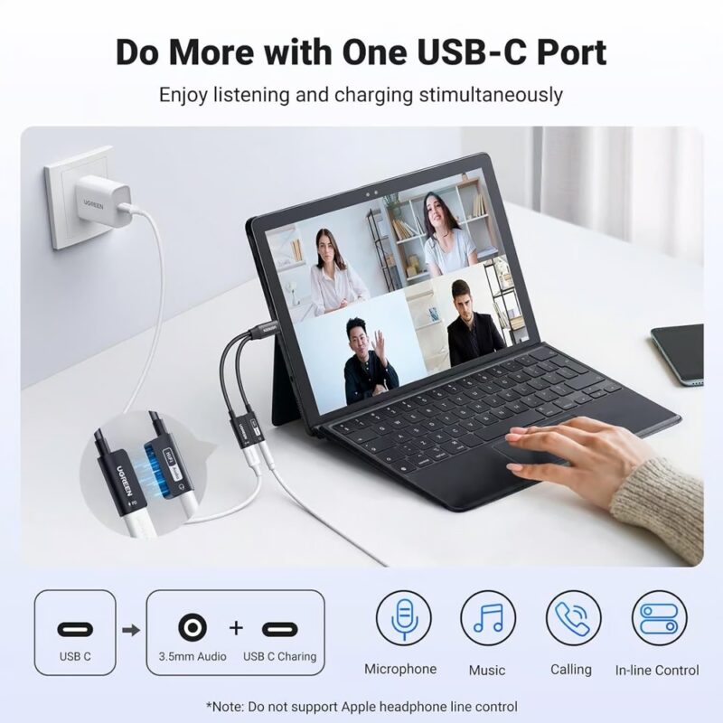 Adaptador Ugreen Usb C 3.5mm p/Áudio/Carregamento Preto