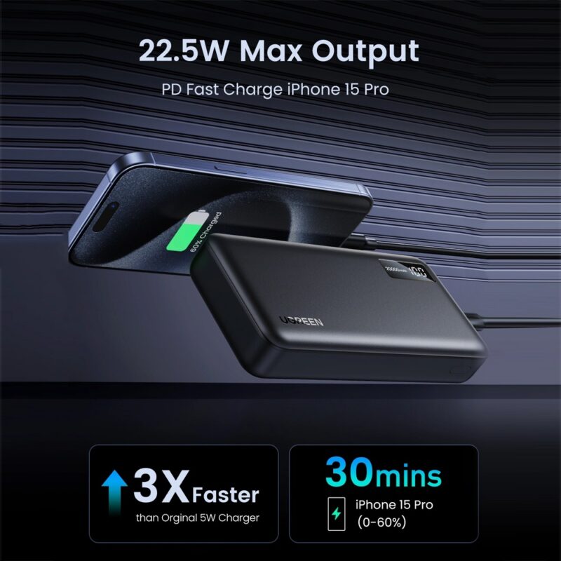 Power Bank 20000mAh Ugreen Usb A/C Máx. 22.5W Preta
