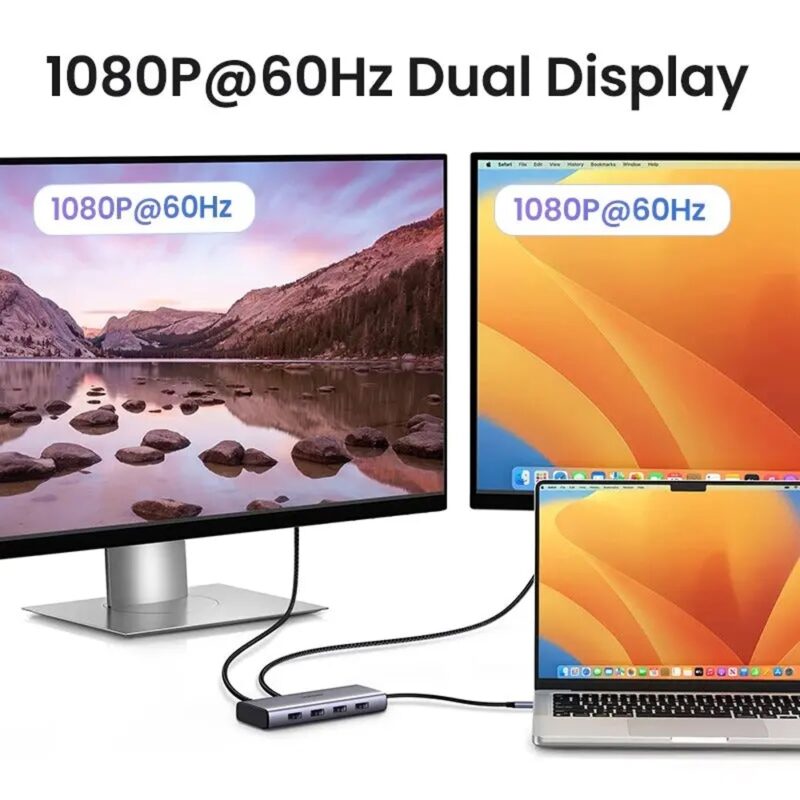 Hub Usb C Ugreen 7 in 1 Portas Hdmi Usb-A PD 100W Cinza