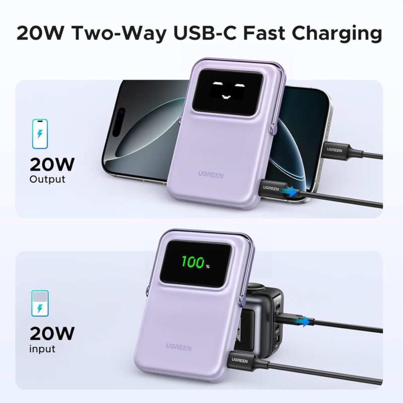 Power Bank Magnética Ugreen Uno 10000mAh Máx. 20W Roxo