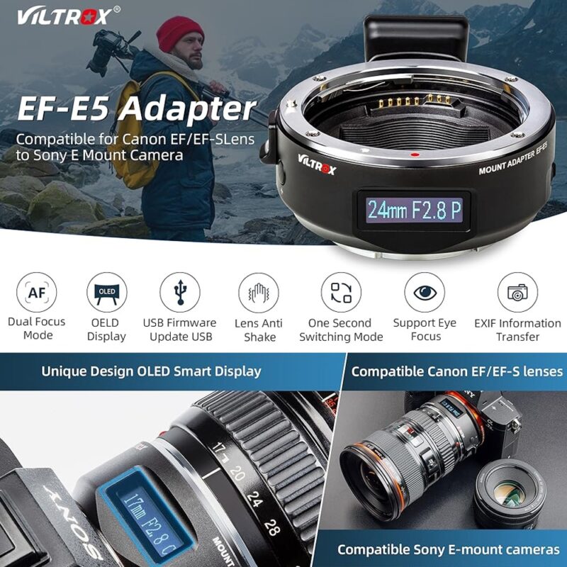 Adaptador Montagem Lente Viltorx EF-E5 p/Câmera Preto