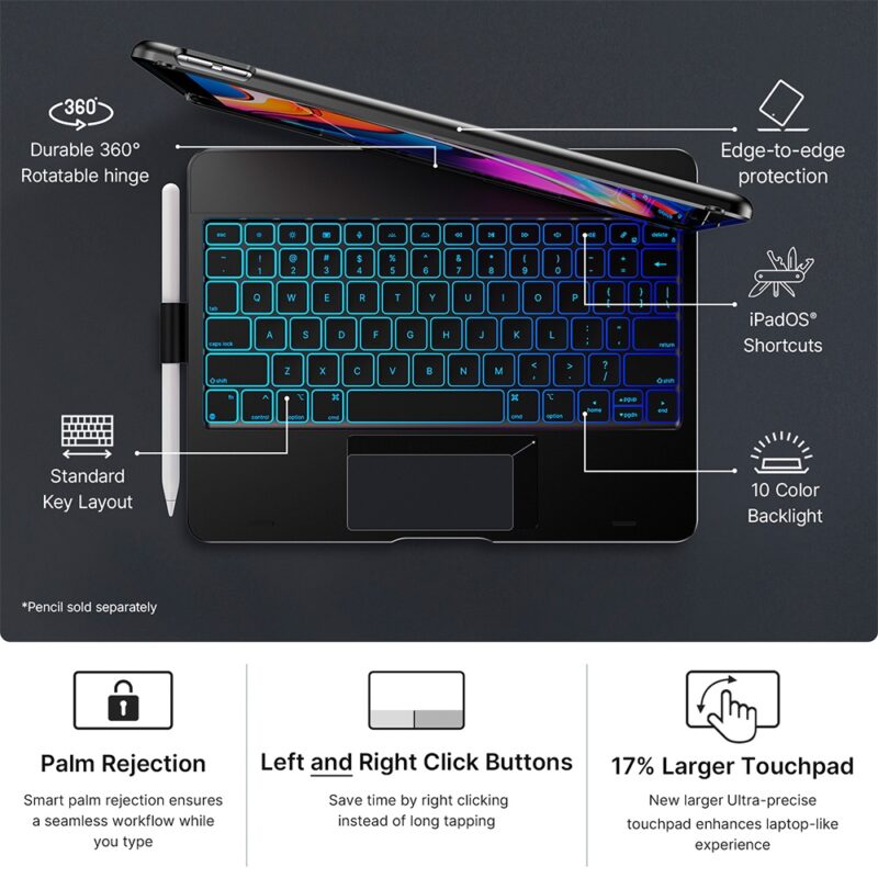 Capa Teclado Type Case para iPad 10.2 e 10.5 pol. Preta