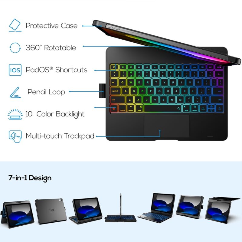 Capa Teclado Type Case Ipad Trackpad Multi-Touch Preta