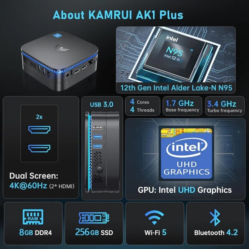 Mini Pc Kamrui AK1 Plus 256gb 8gb Processador Intel N95