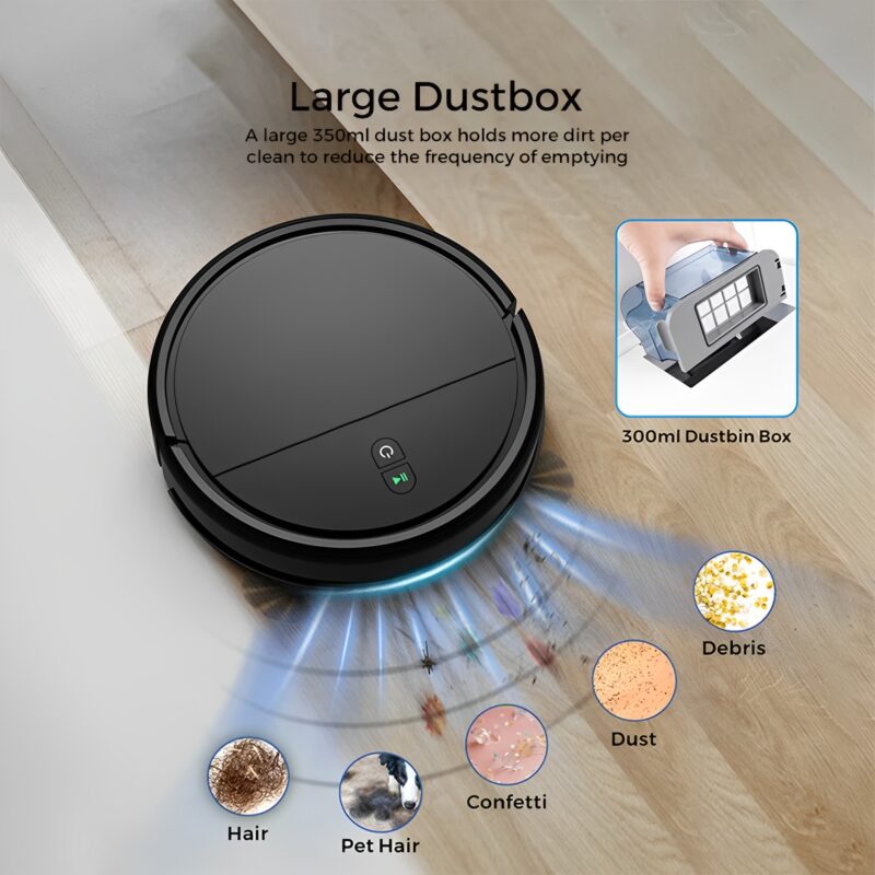 LIFE Robô Aspirador de Pó Inteligente Robot Vacuum Preto