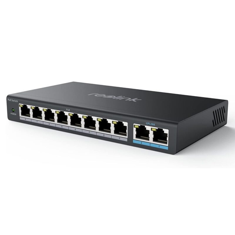 Switch PoE 8 portas PoE, 2 Uplink Reolink Gigabit Preto