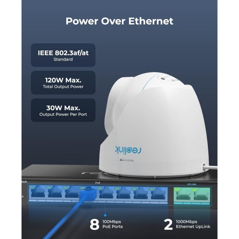 Switch PoE 8 portas PoE, 2 Uplink Reolink Gigabit Preto