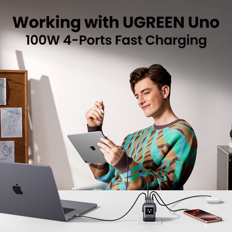 Carregador Usb C/A Ugreen Robot Uno Máx. 100W Preto