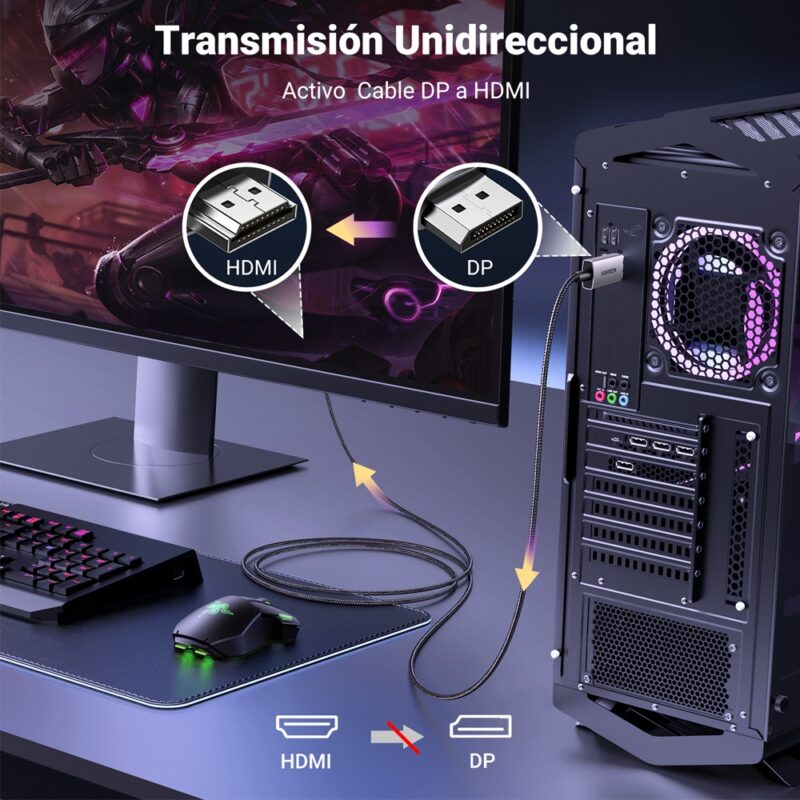 Cabo DisplayPort p/Hdmi Ugreen 8K60Hz 1Metro Preto