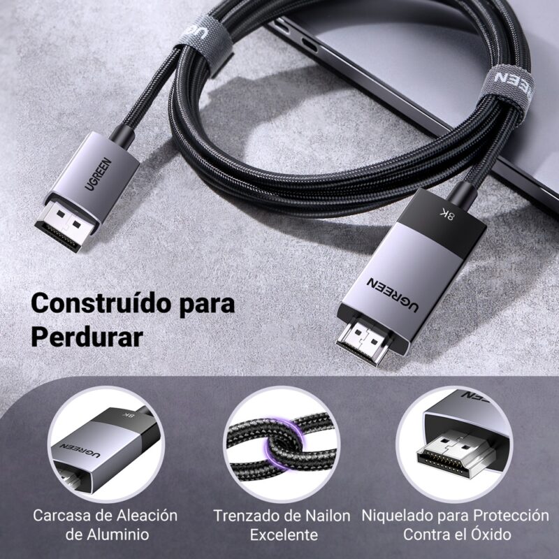 Cabo DisplayPort p/Hdmi Ugreen 8K60Hz 1Metro Preto