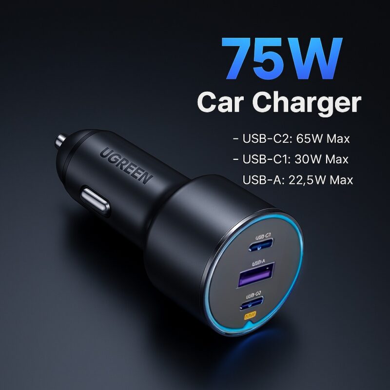 Carregador Veicular Ugreen Usb C/A PD 75W Preto