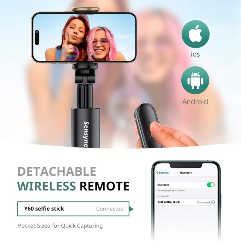 Tripé/Bastão Selfie 60" Sensyne para Telefone Preto