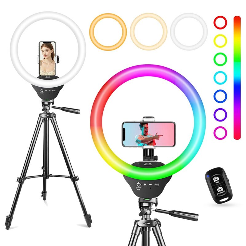 Tripé Foto Vídeo 50" Sensyne + Luz Led Rgb 10" Preto