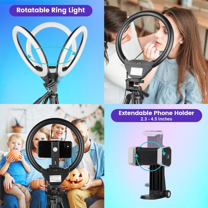 Tripé Foto Vídeo 50" Sensyne + Luz Led Rgb 10" Preto